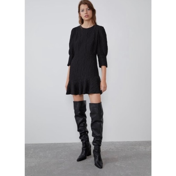 Zara Textured Weave Dress- Black - Picture 3 of 9